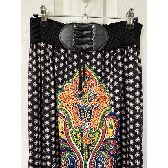 Magic black paisley boho hippie goth peasant maxi skirt elastic large vintage - Picture 4 of 4